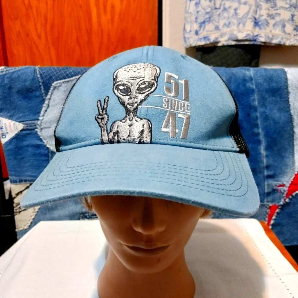 Alien Area 51 Embroidered Ball Cap- adjustable Black Mesh OSFM